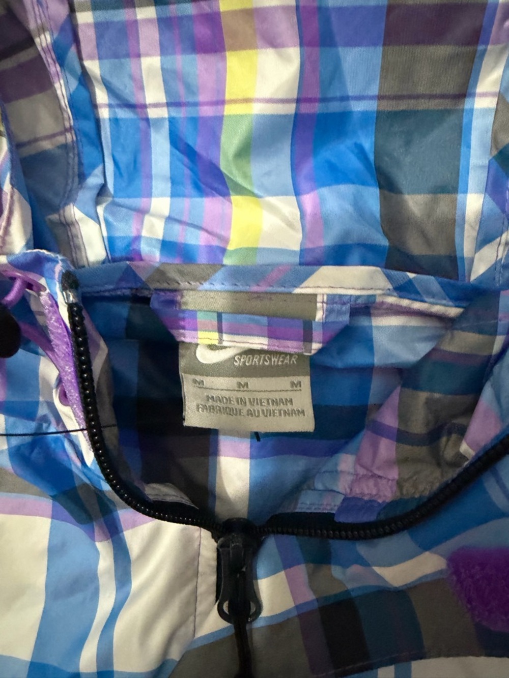 Vintage Nike Plaid Blue Hooded Windbreaker Jacket - Picture 5 of 5